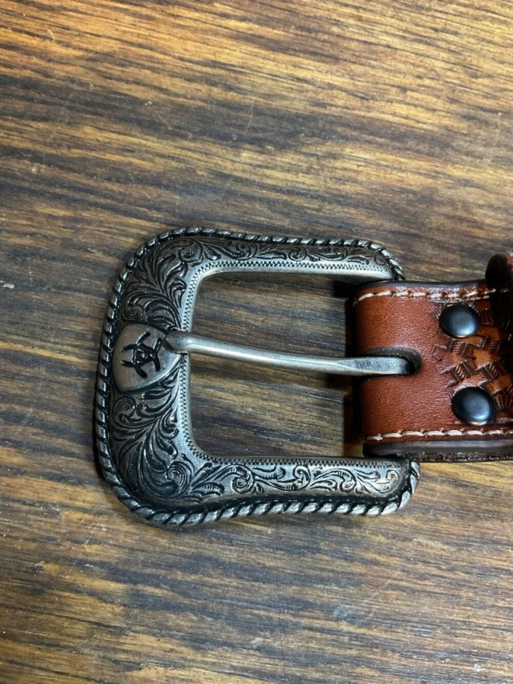 Ariat Men's Western Belt Brown Studded Silver-Tone Buckle Adjustable Size 46 - Picture 13 of 13